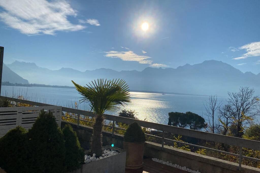 Studio Vue Panoramique Sur Le Lac Leman Veytaux Bagian luar foto