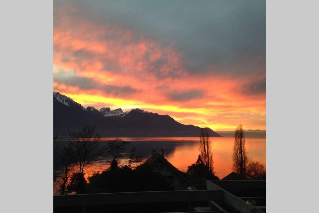 Studio Vue Panoramique Sur Le Lac Leman Veytaux Bagian luar foto